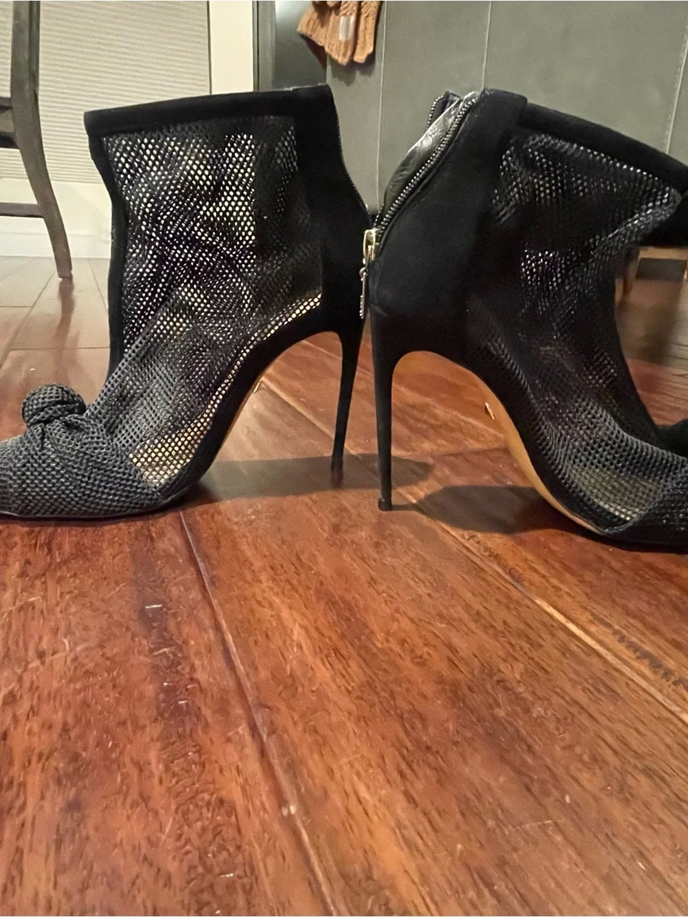 SCHUTZ Black Mesh Knot Pointed Toe Booties